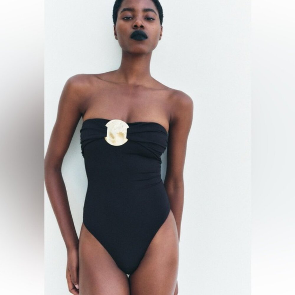 ZARA METAL TRIM BANDEAU SWIMSUIT - Picture 1 of 5